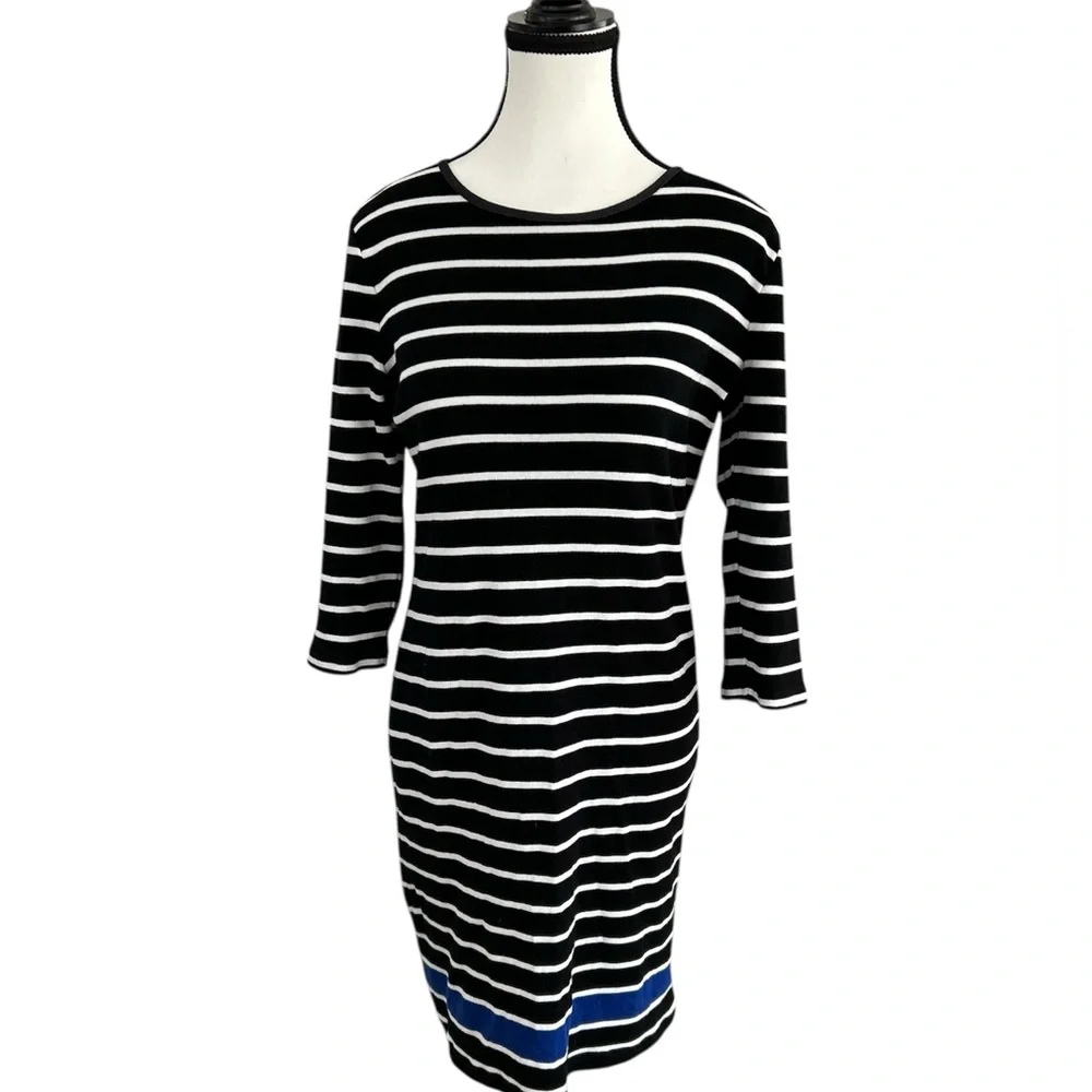 Ralph Lauren Black and White Sheath Dress 3/4 Sleeve Crew Neck